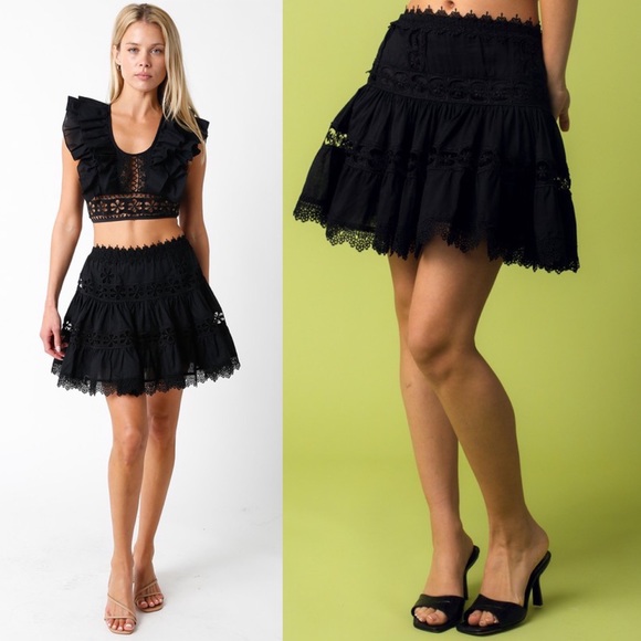 Dresses & Skirts - Lana Ruffle Crochet Black Mini Skirt